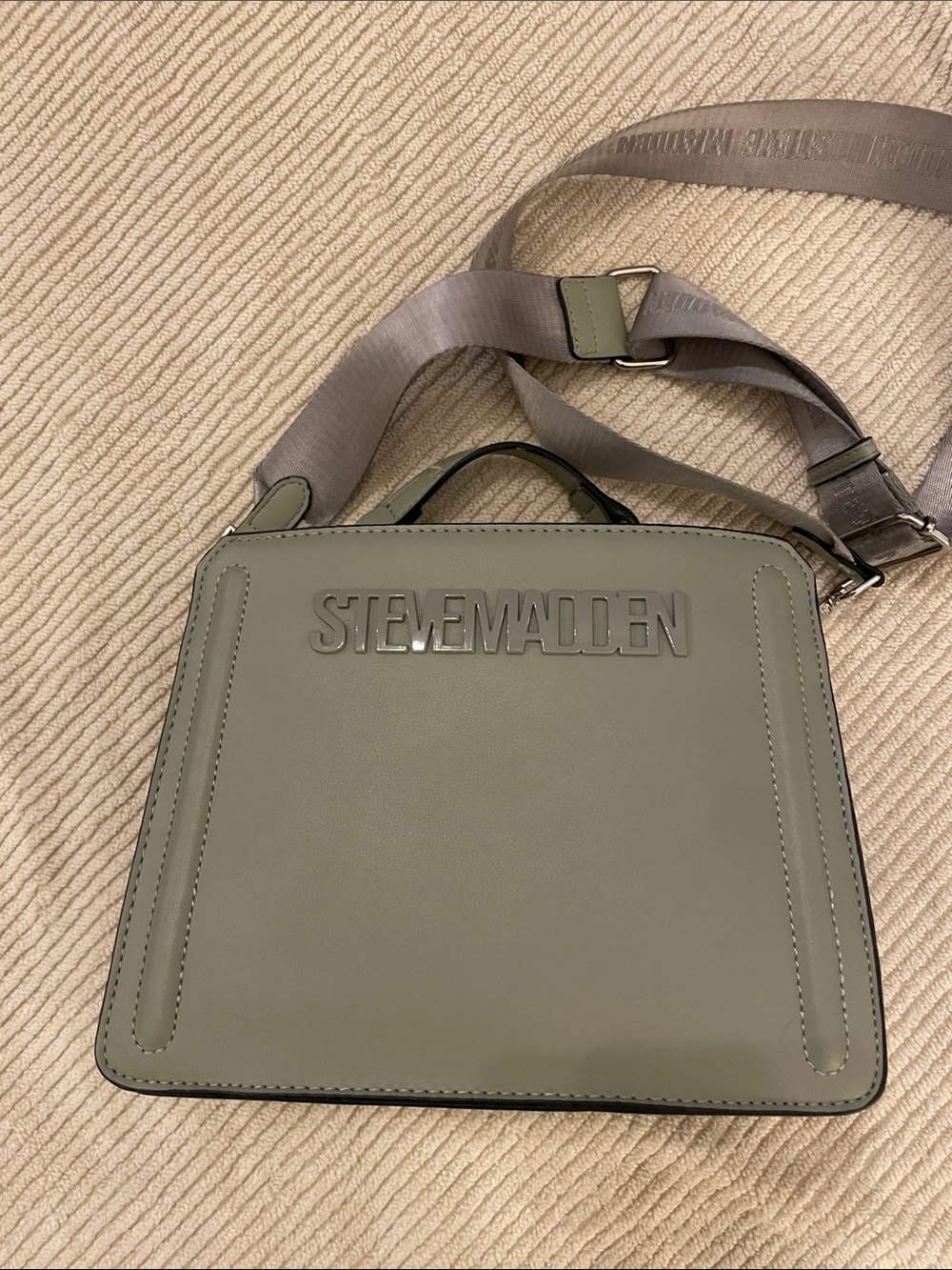 Steve Madden Olive Green Square Crossbody or Shoulder Bag with Branded Strap